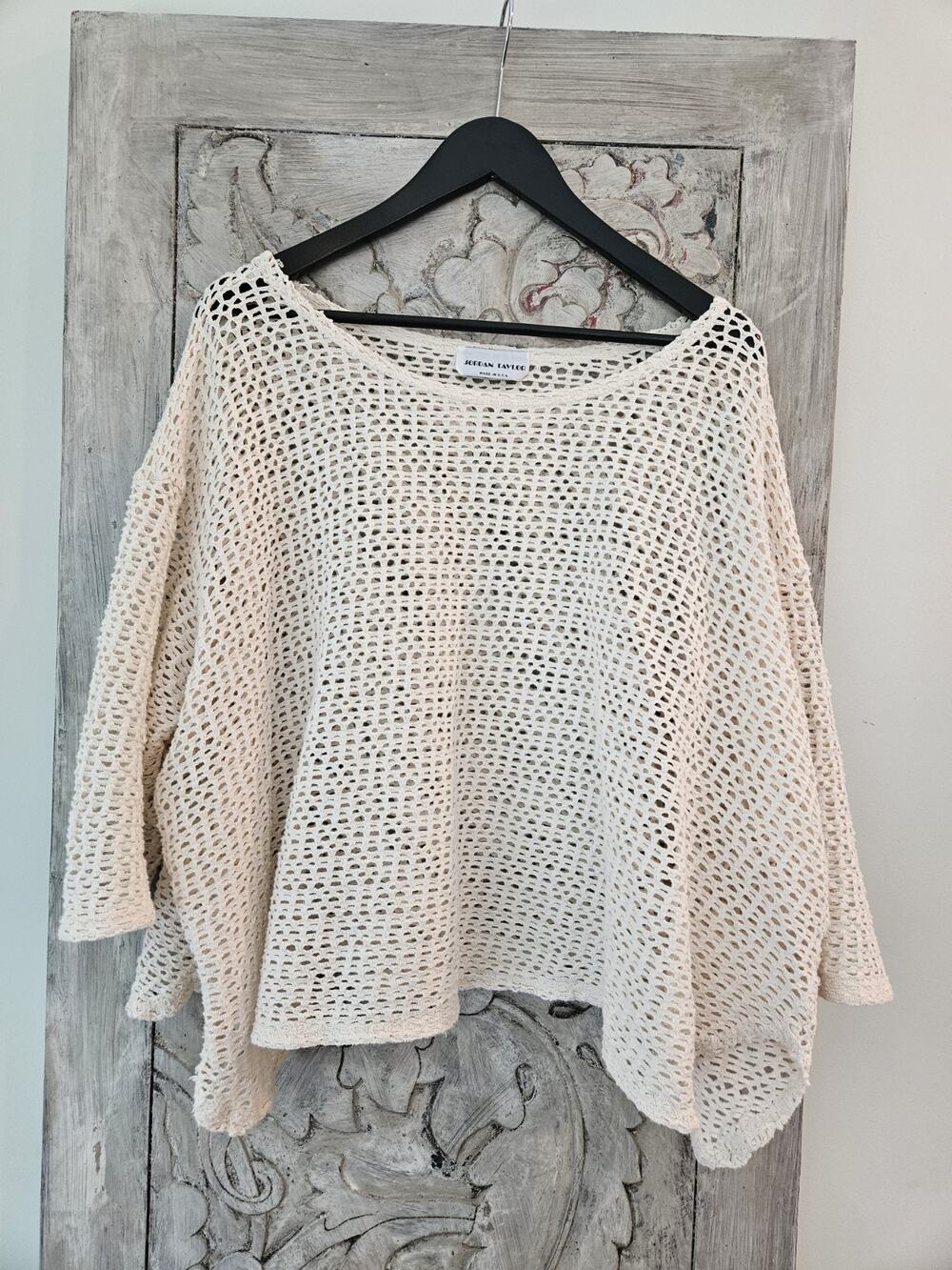 Vintage Y2K Jordan Taylor Cream Ivory Open Knit Cotton Sweater One Size Relaxed